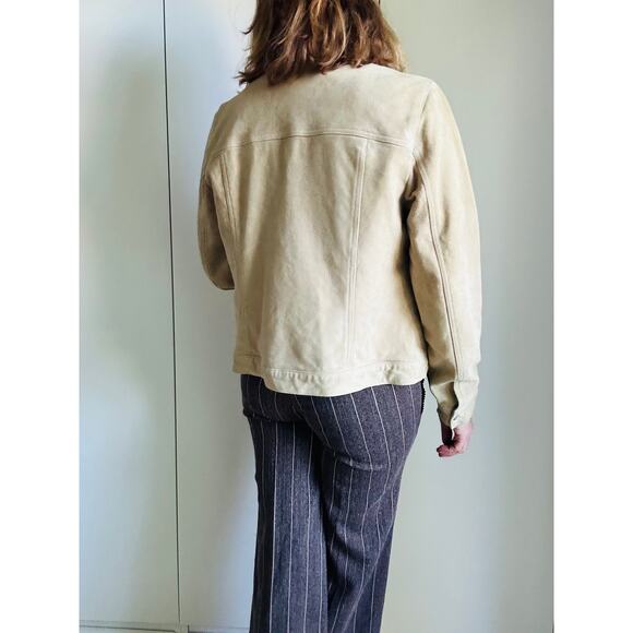 Vintage 90s Suede Jacket Size Large Light Tan Minimalist Classic Fall Vibes - Picture 7 of 9